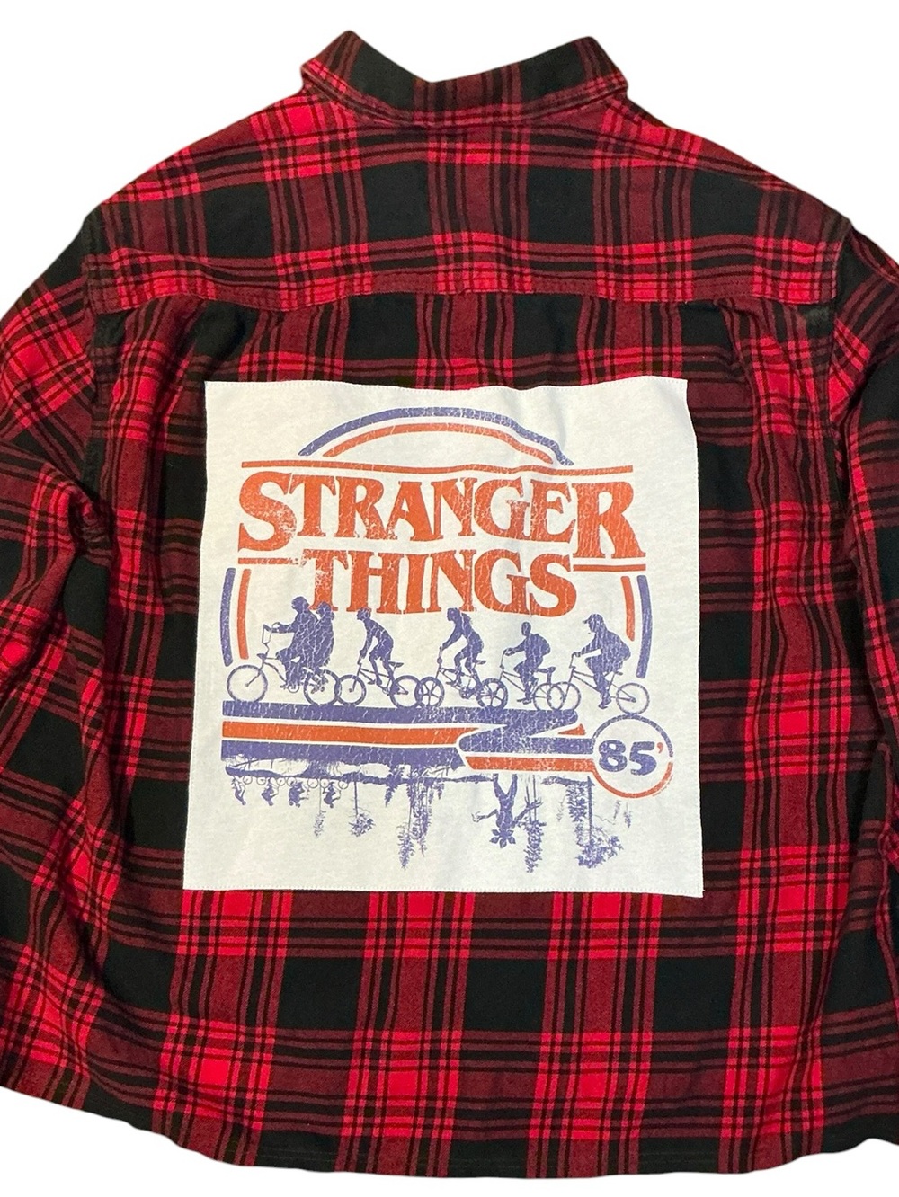 Stranger Things Upcycled Flannel Top T Shirt Grunge Boyfriend Oversized
